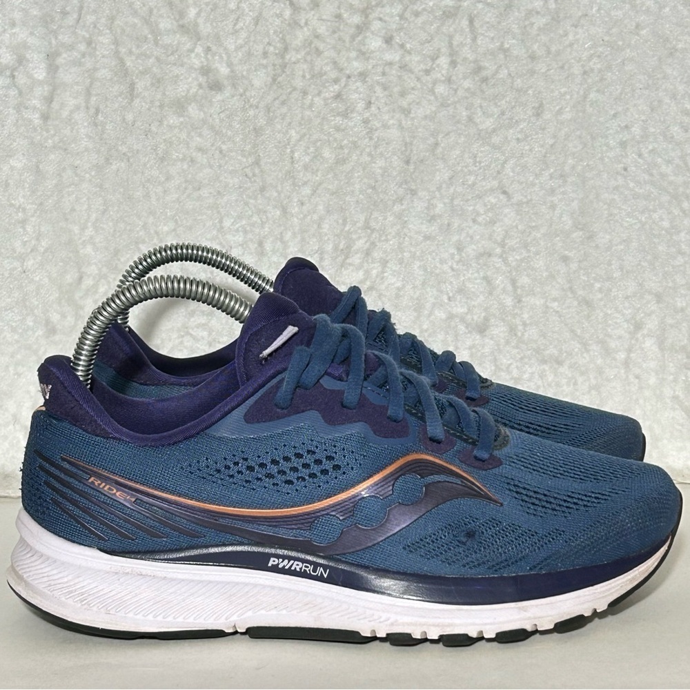 Saucony Womens Ride 14 Blue Athletic Running Shoes Sneakers Size 7.5